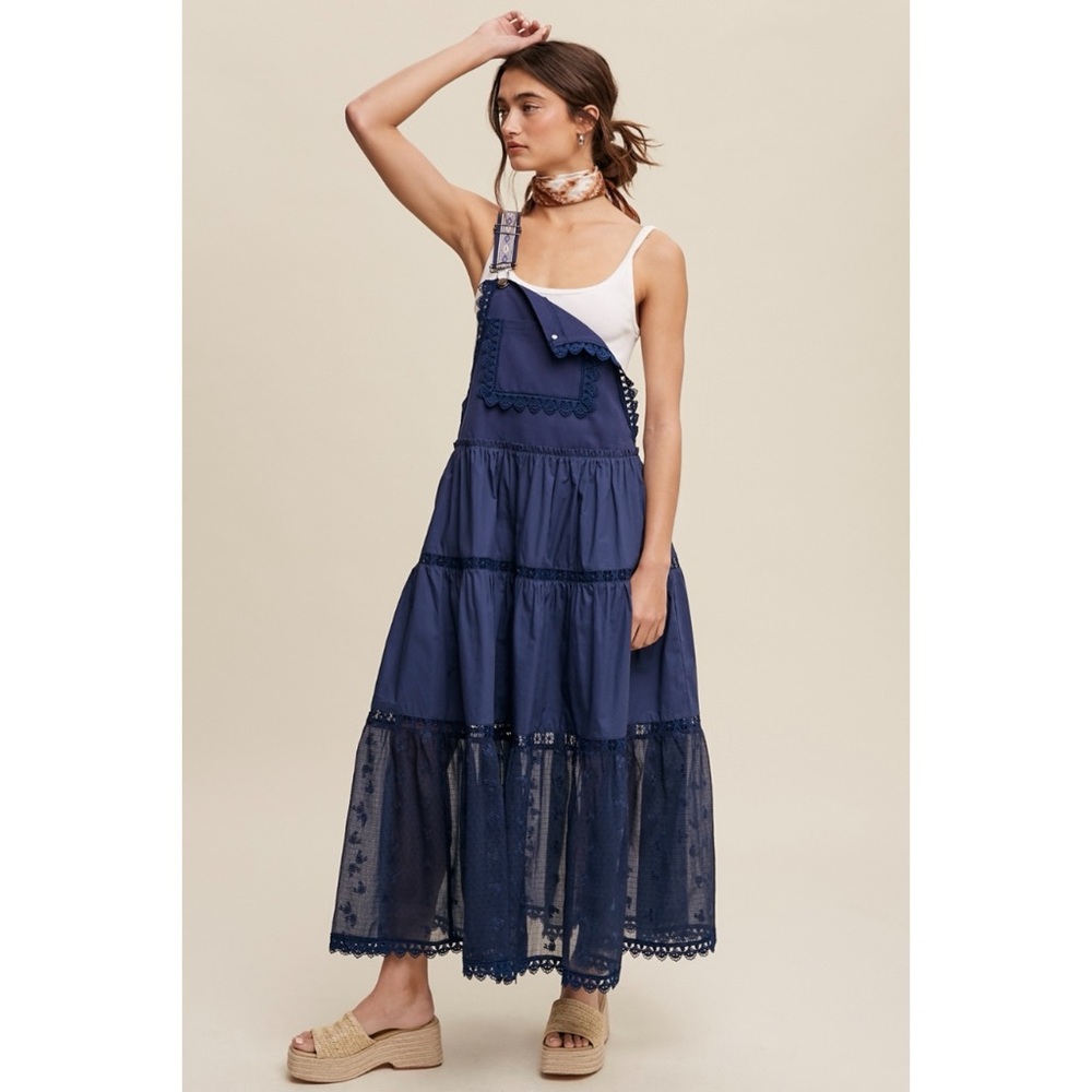 Listicle Ink Navy Lace Pieced Jacquard Strap Skirtall - Picture 4 of 11